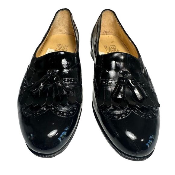 VTG Salvatore Ferragamo Made in Italy Men 9D Kiltie Tassel Black Leather Loafer - Picture 1 of 13
